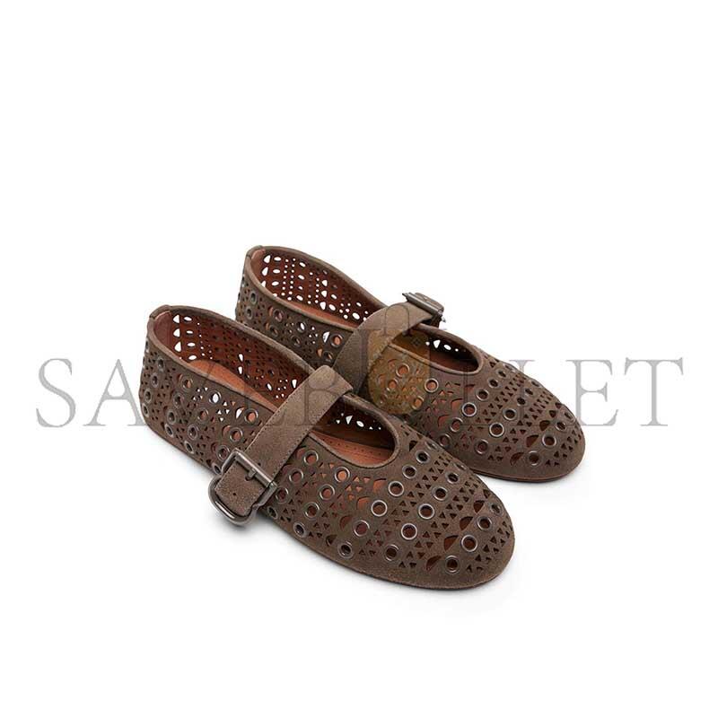 ALAÏA WOMEN'S VIENNE GREY SUEDE BALLET FLATS AA3A029C0H53733  